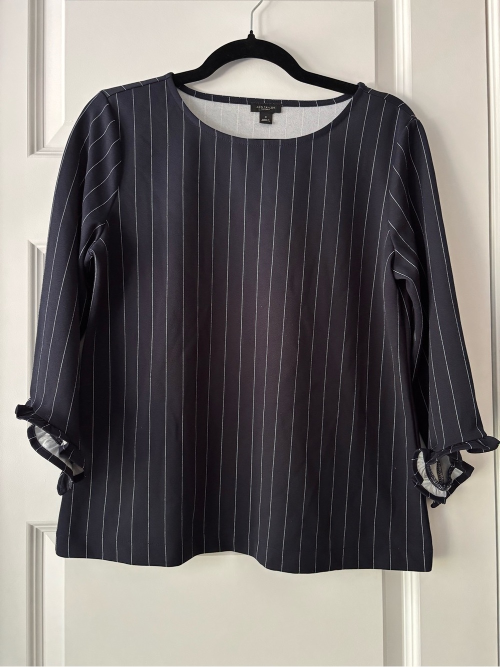 Ann Taylor Factory Navy Pinstripe Top Size M